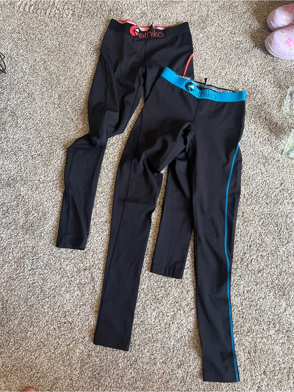 ethika Subzero Black Leggings (2 pairs) Blue + Orange Waistband & Side Trim